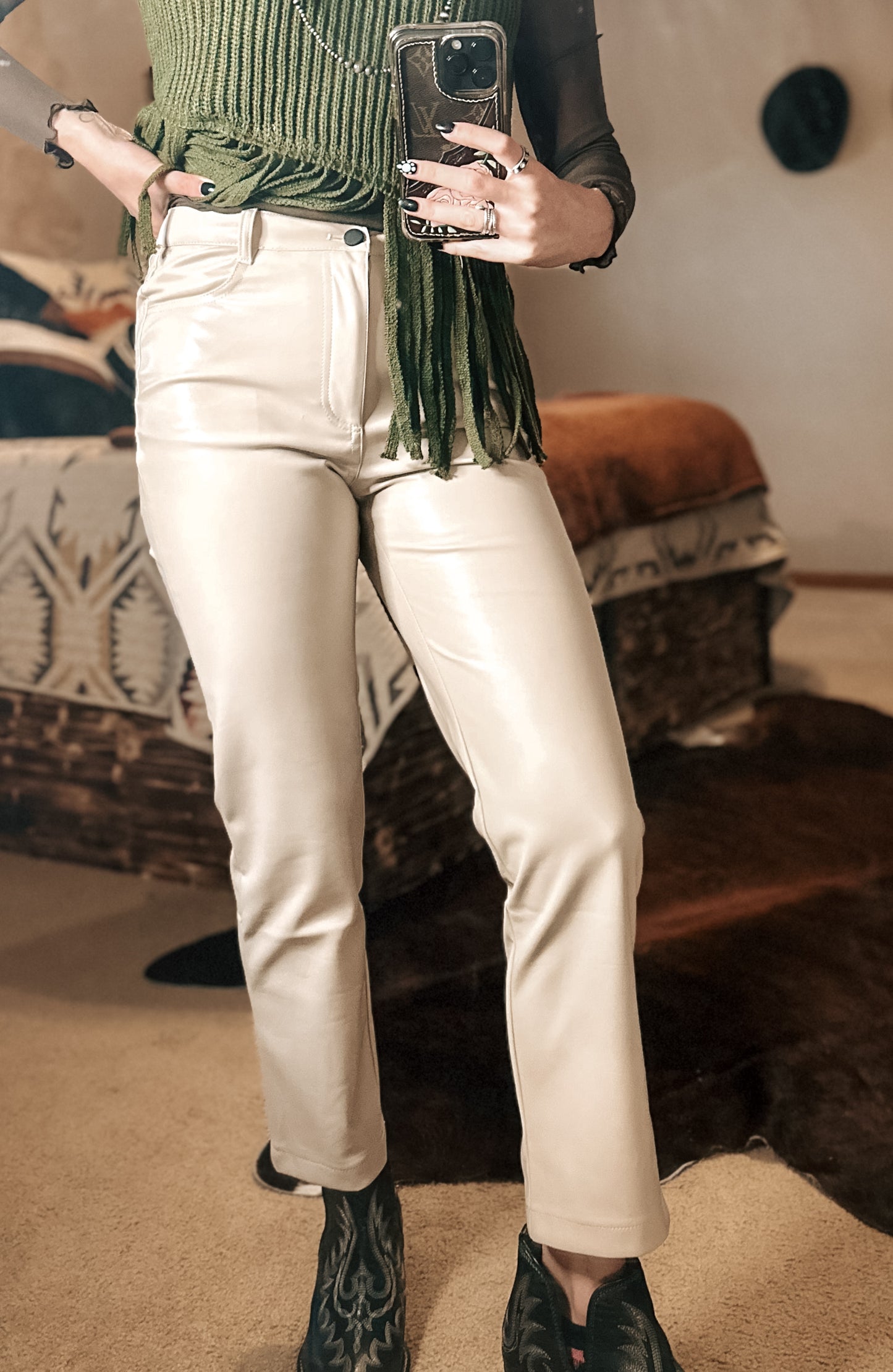 Biker Cowgirl Leather Pants (Cream)