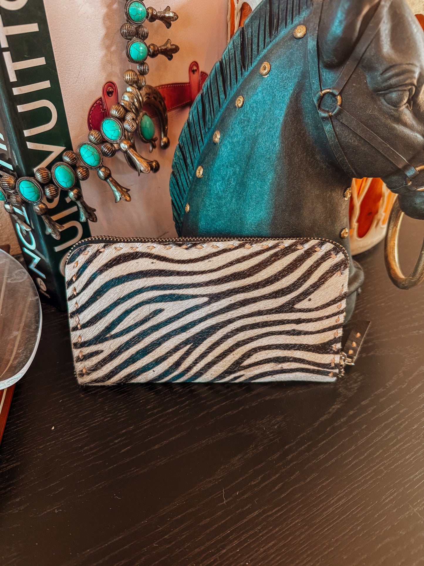 Animal Print Cowhide Zip Wallet