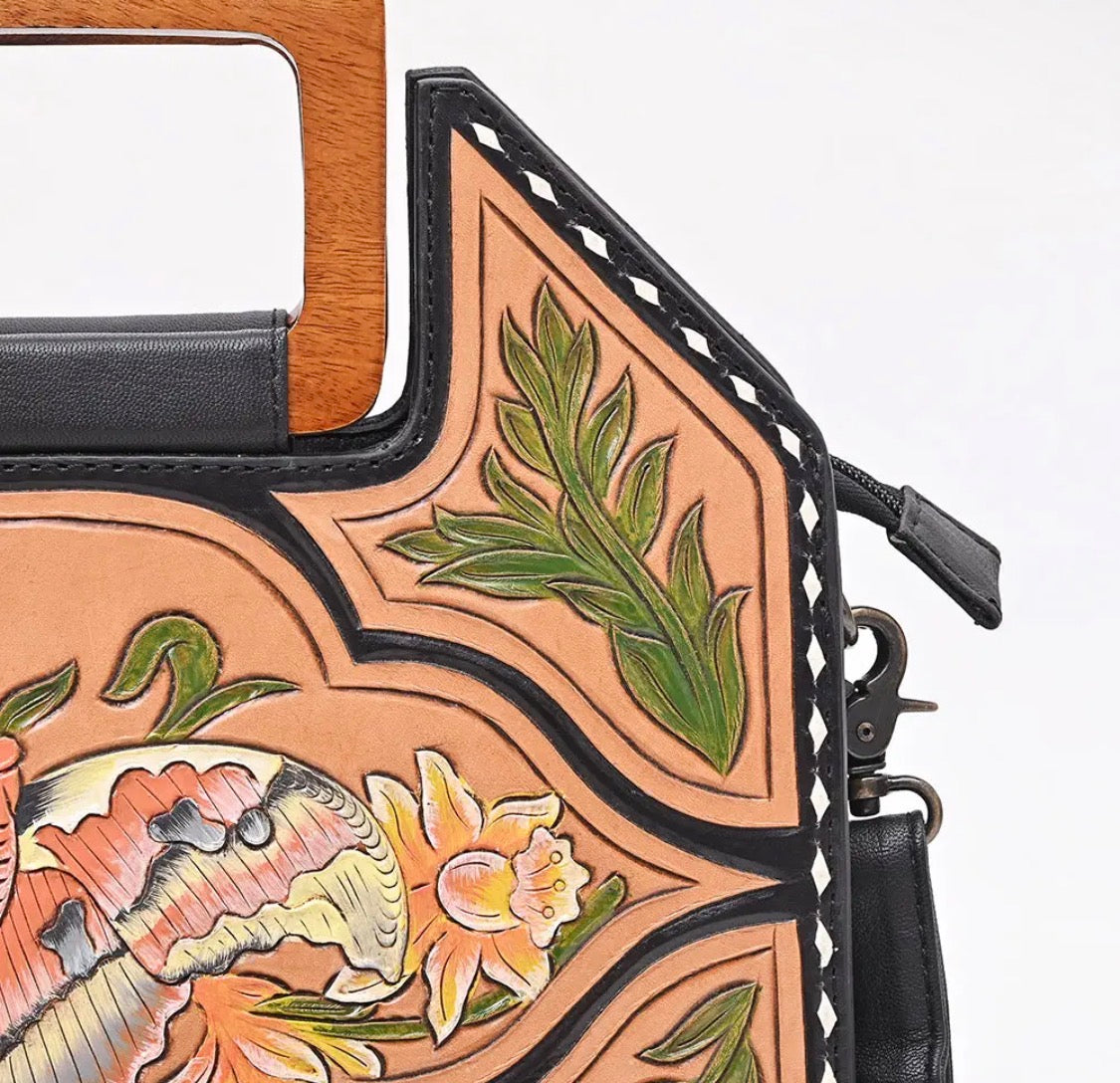 Butterfly Tooled Leather Clutch