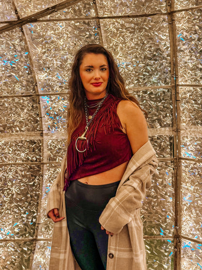 Suede Fringe Mock Neck Tank ￼