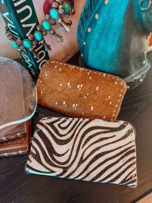 Animal Print Cowhide Zip Wallet