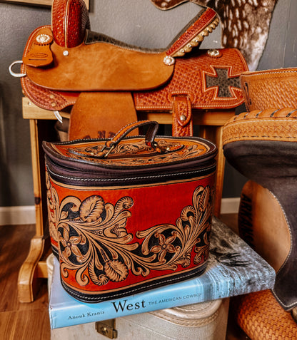 Rust Tooled Leather Train Case