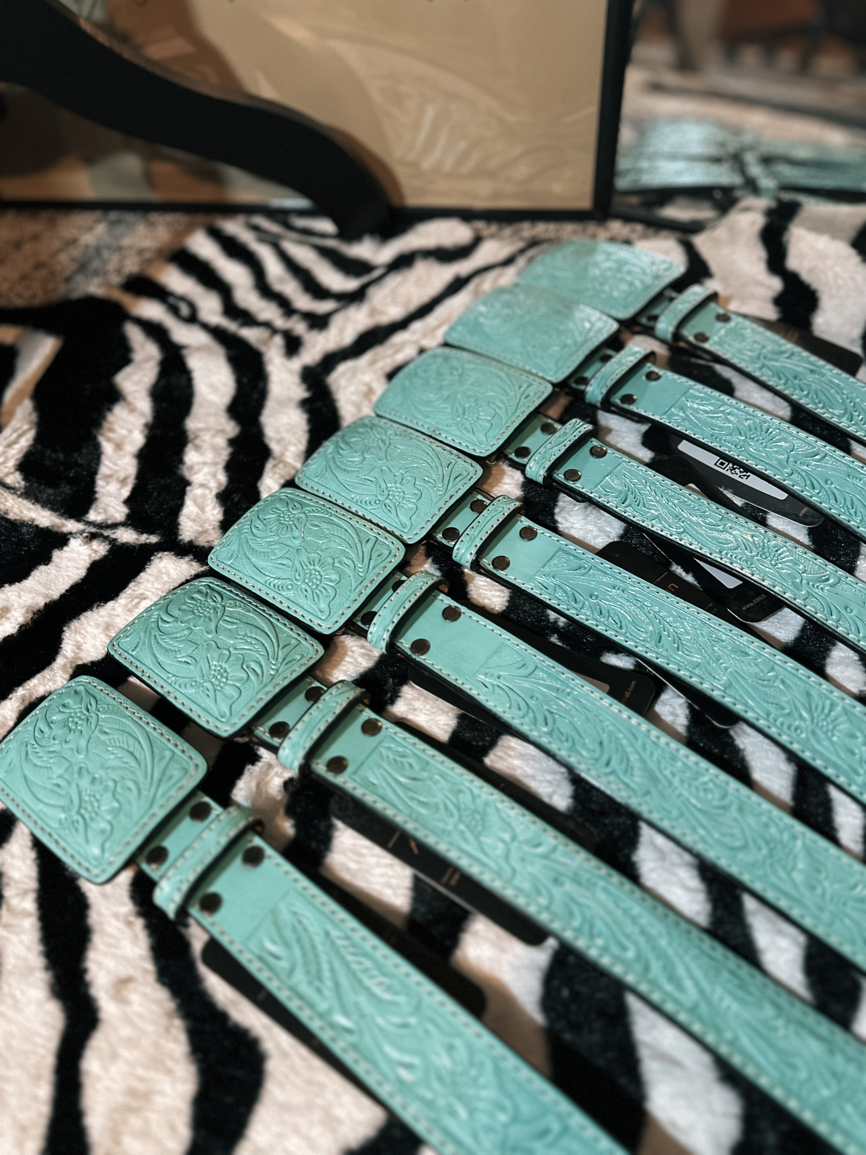 Turquoise Tooled Leather Belt