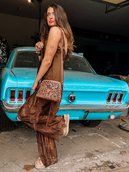 Tooled Leather Butterfly Crossbody