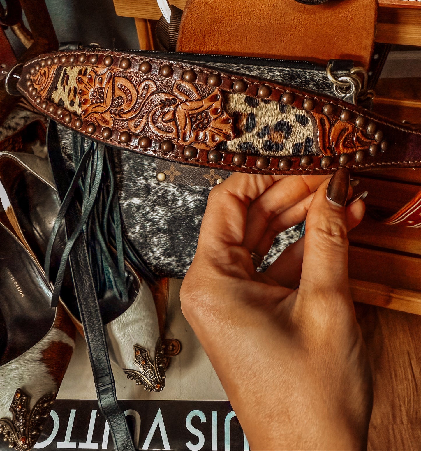 Boujee Cowhide Tooled Leather Bag