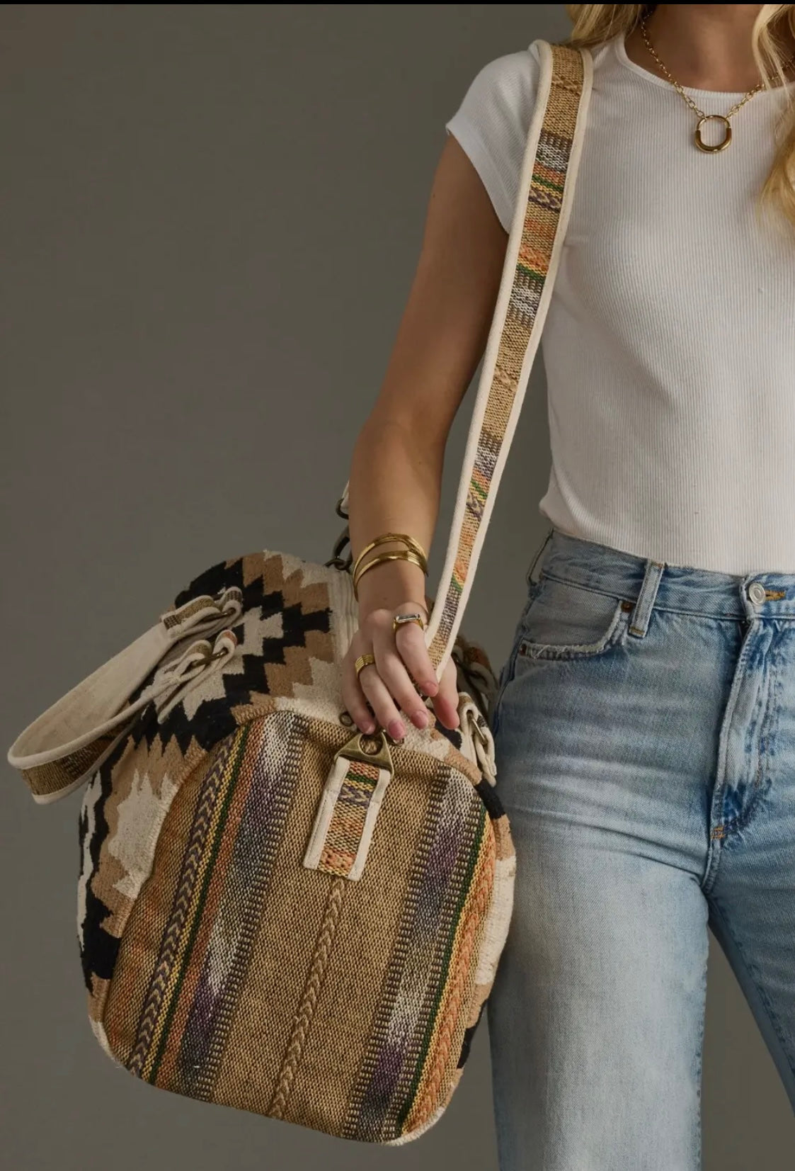 Cream, tan & black Aztec duffel