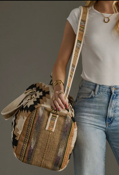 Cream, tan & black Aztec duffel