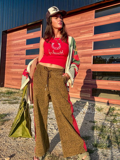 Leopard Red Striped Wed Leg Pants