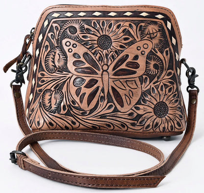 Tooled Leather Butterfly Crossbody