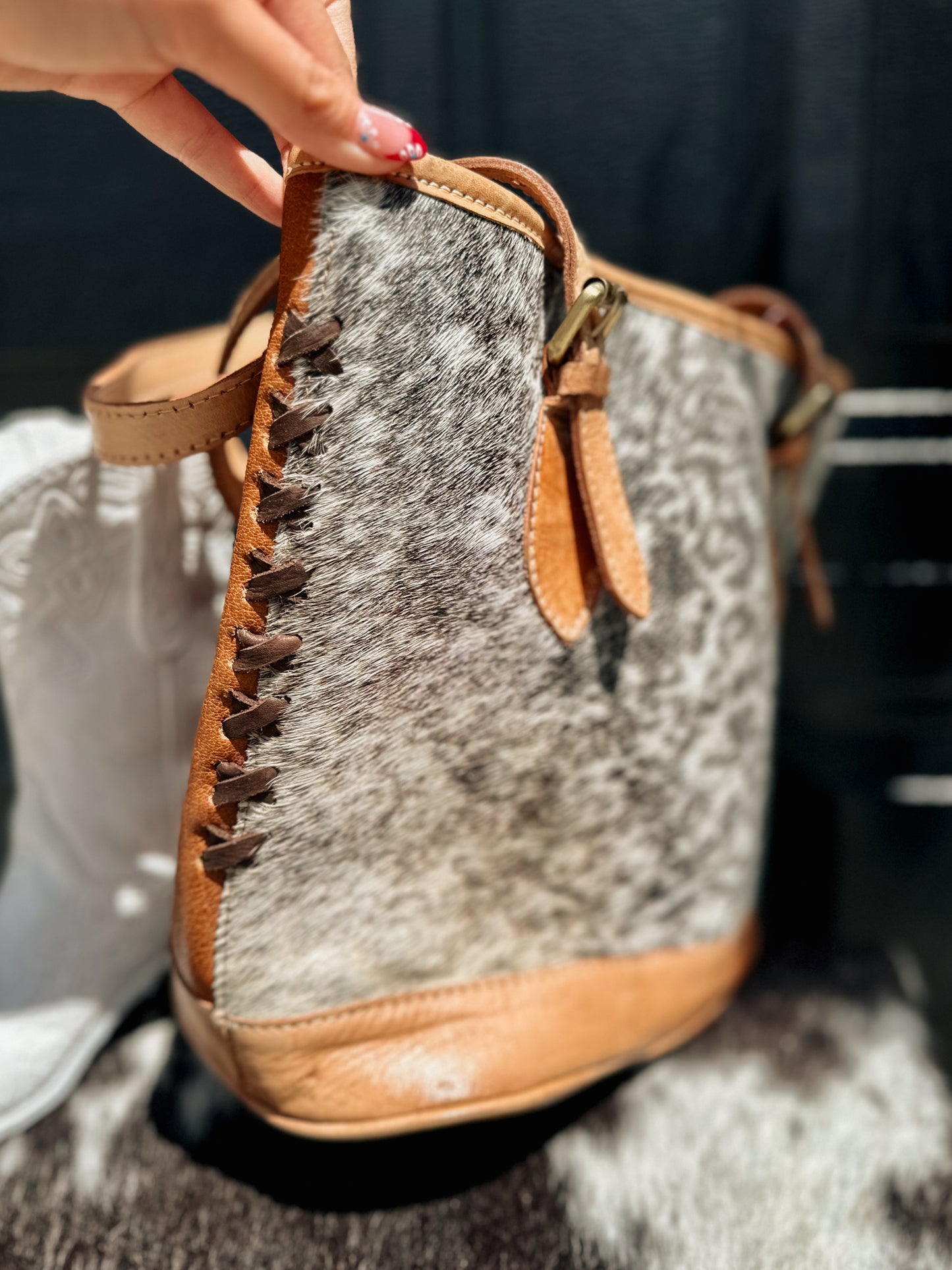 Salt & Peper Cowhide Bucket Tote