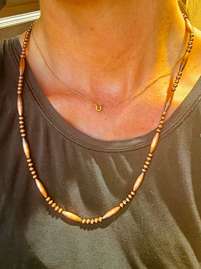 Copper torpedo western pearls necklace