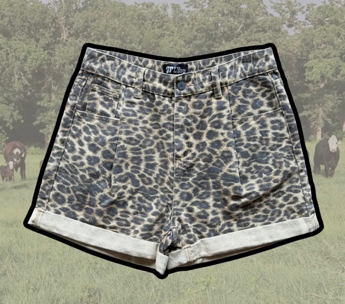 Leopard Denim Shorts