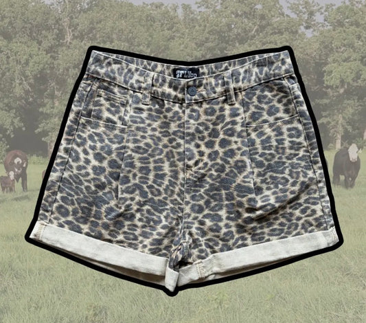 Leopard Denim Shorts