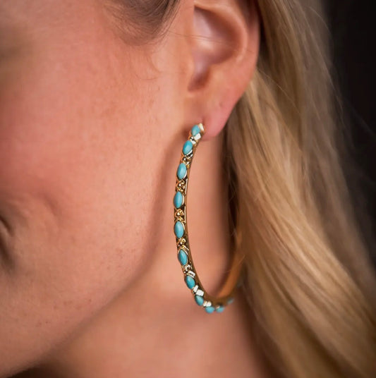 Turquoise Gold Hoops