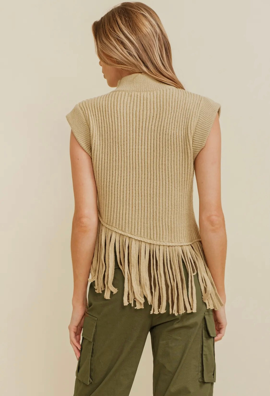 Alter’d Khaki Fringe Sweater Vest ￼