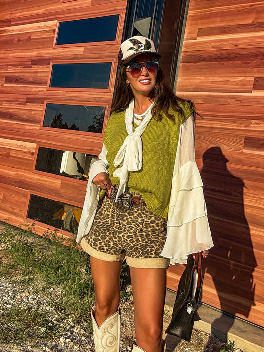 Chartreuse Button Up Sweater vest ￼