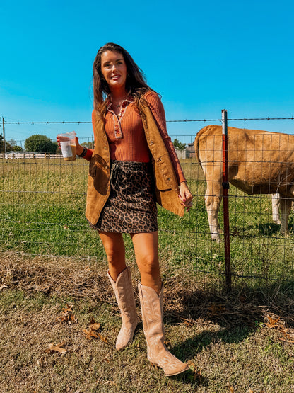 Oversized Suede Camel Vest
