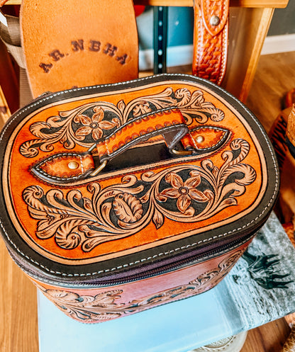 Rust Tooled Leather Train Case