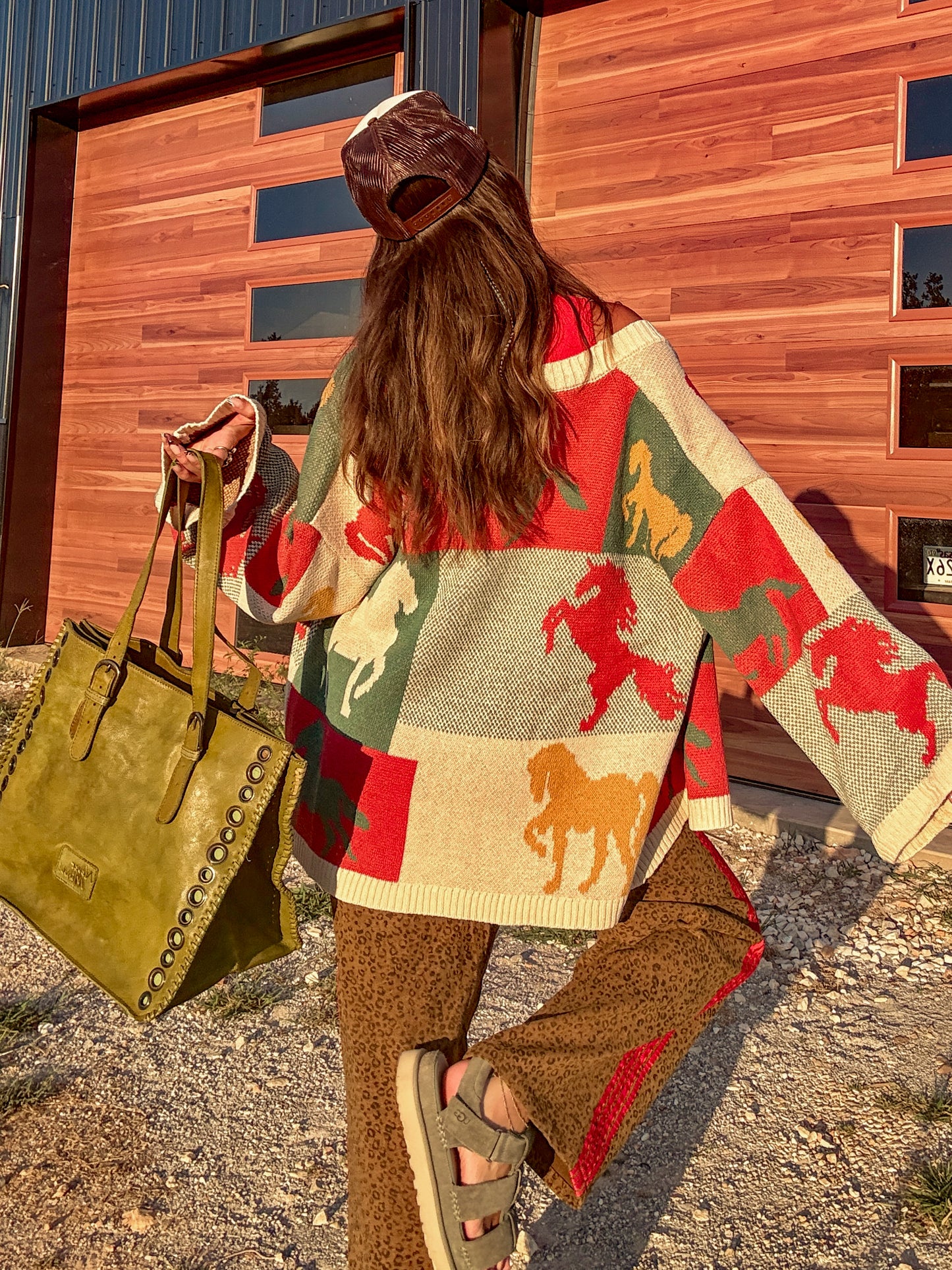 Kaleidoscope Cowgirl horse block print cardigan ￼