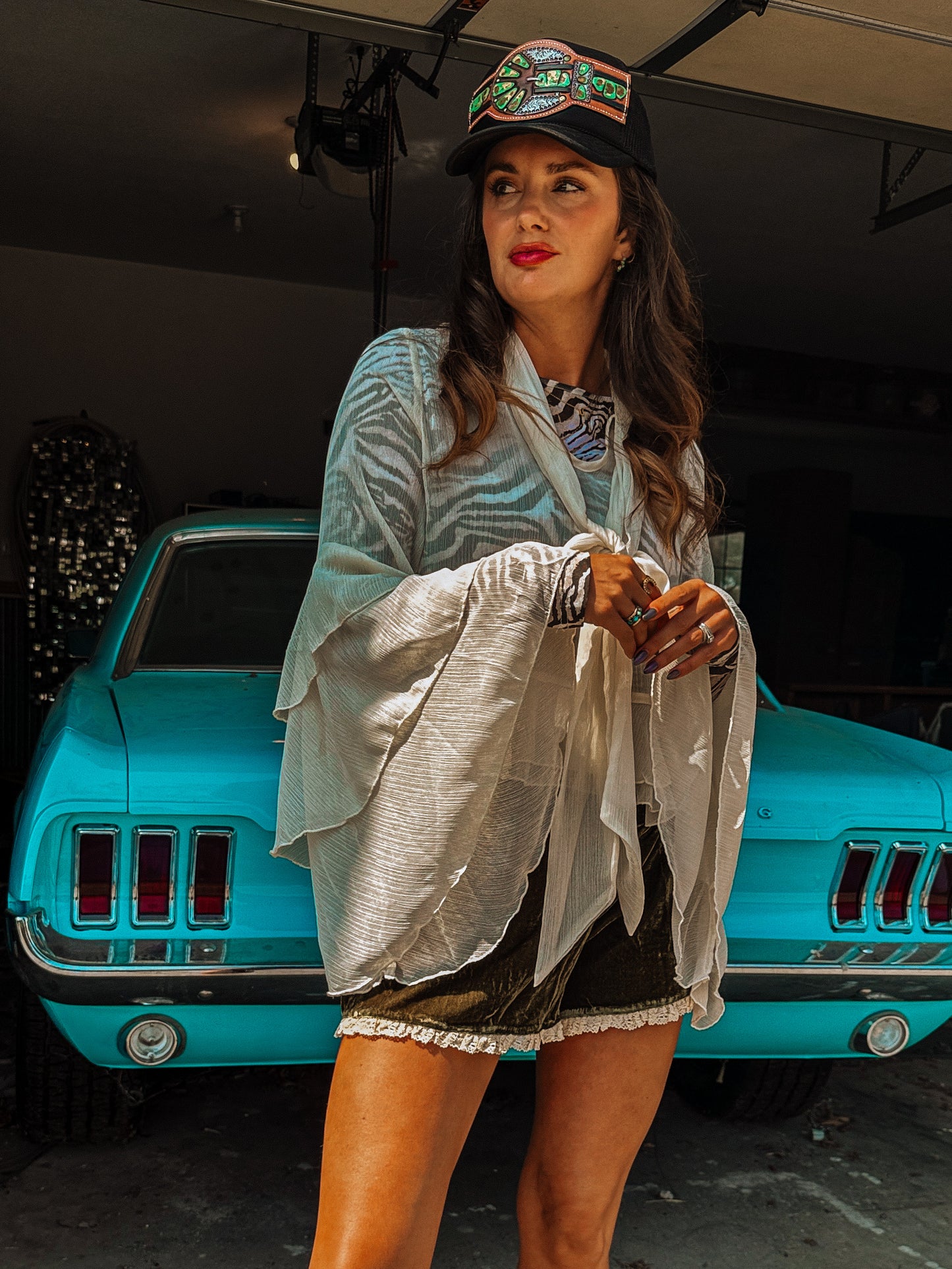 Sheer Bell Sleeves Hip Blouse