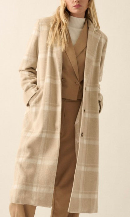 Cream Plaid Trench Coat