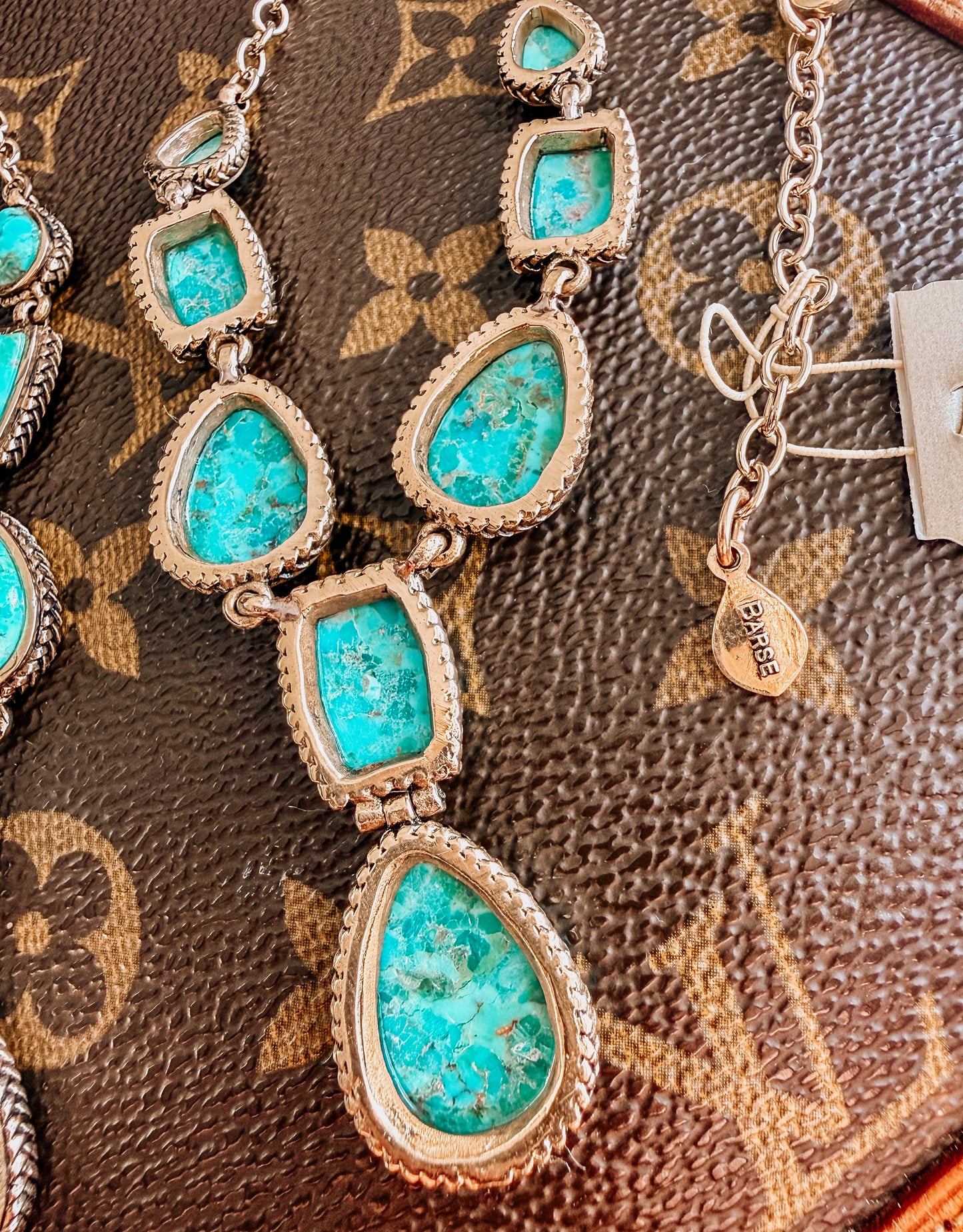 Genuine Blue Turquoise Roped Golden Bronze Y
Necklace