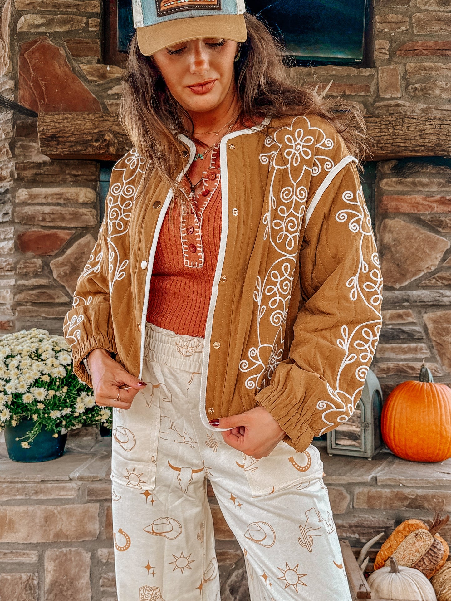 Embroidered quilted western jacket