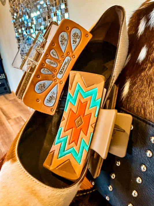 Tooled Leather Hair claw