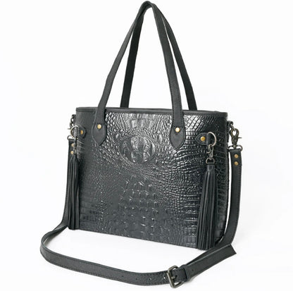 Black Gator Fringe Tote