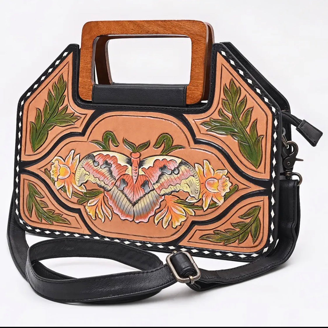 Butterfly Tooled Leather Clutch