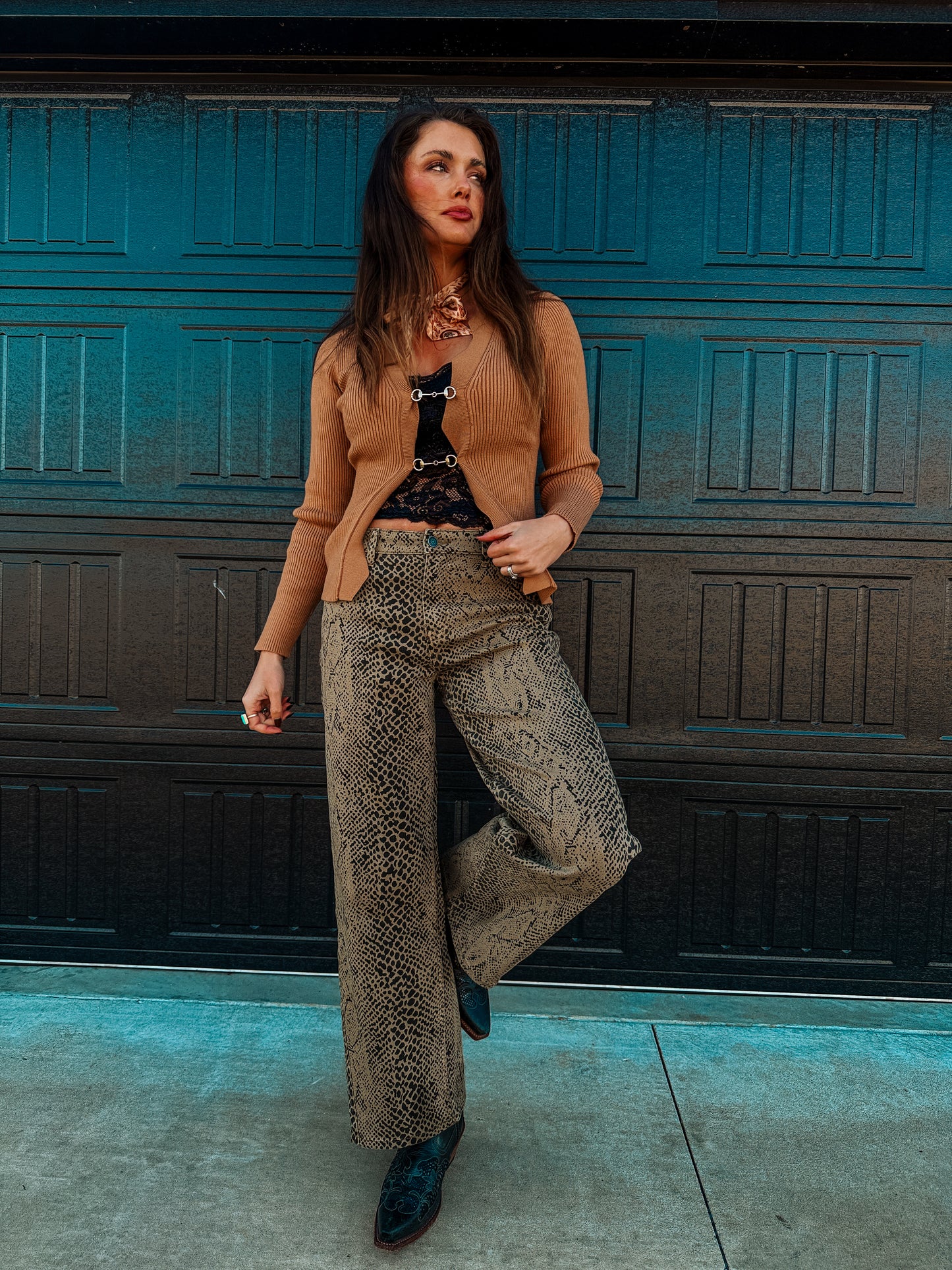 Kan Can Low Slung Python Wide Leg Jeans