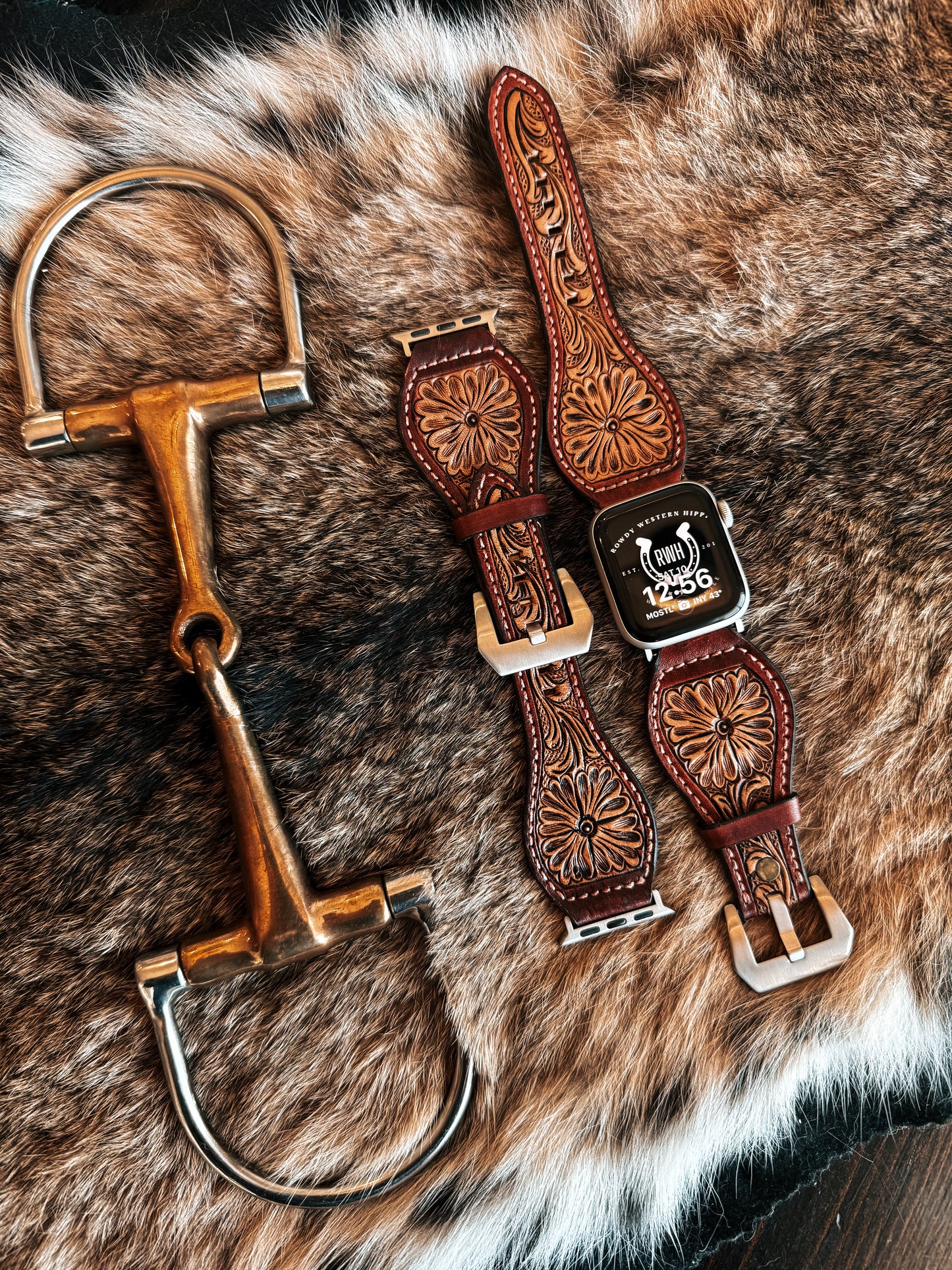 Flower Tooled Leather Watch Band