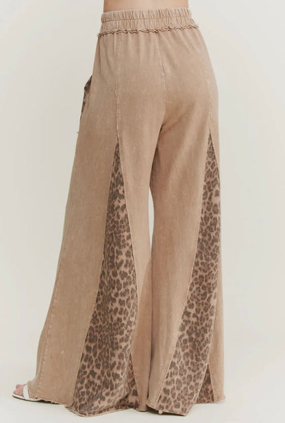 Mineral Washed Leopard Print Flare Pants