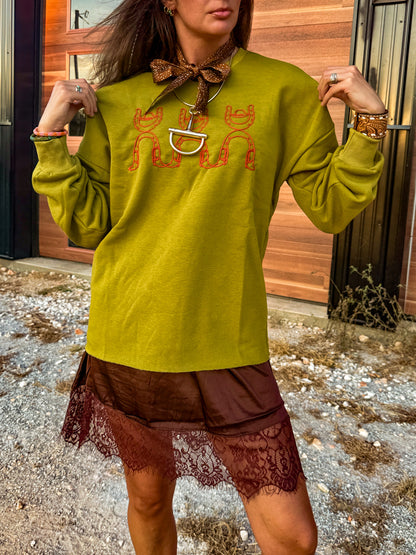 Chartreuse cowboy sweatshirt ￼