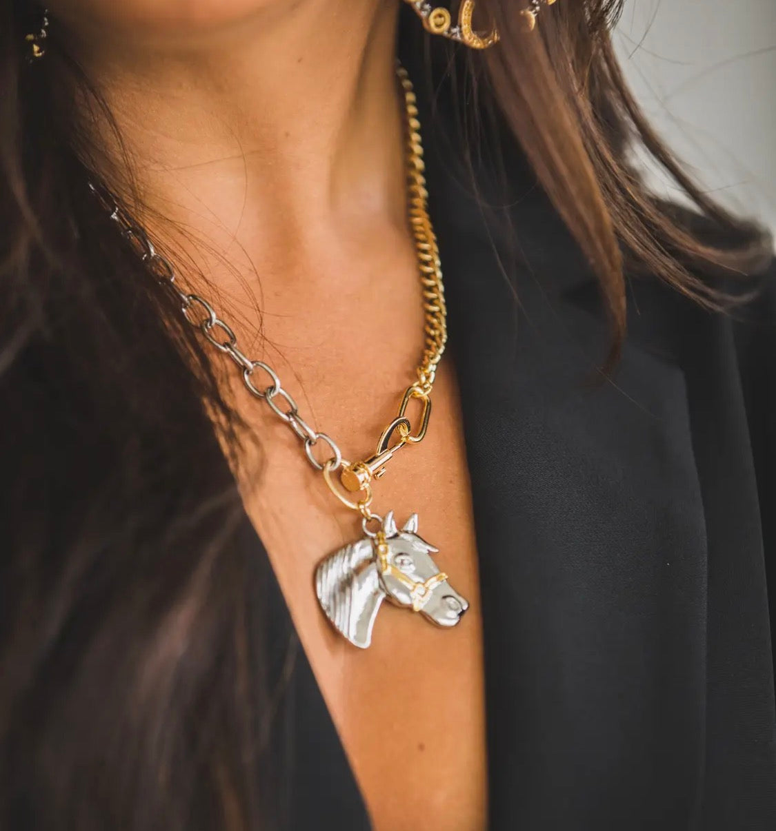 Plated Chain Necklace Horse Pendant