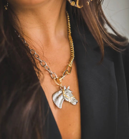 Plated Chain Necklace Horse Pendant