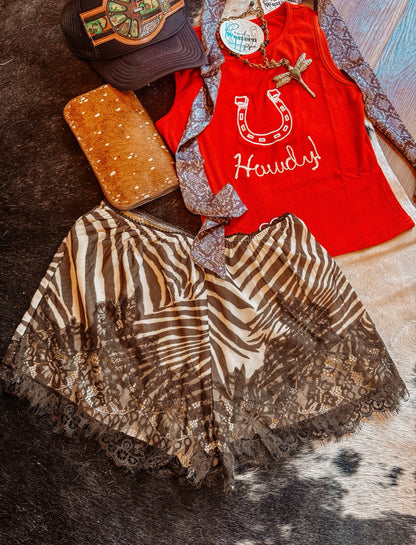 Brown Zebra Lace Shorts