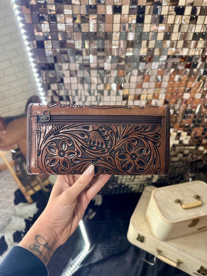 Tri-Fold Tooled Leather Wallet