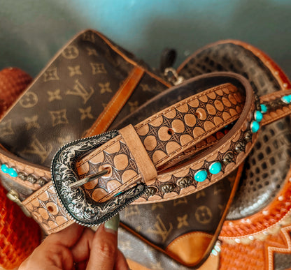 Turquoise Tooled Leather Strap