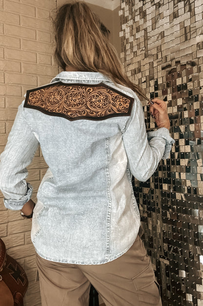 Tooled Leather Button Up