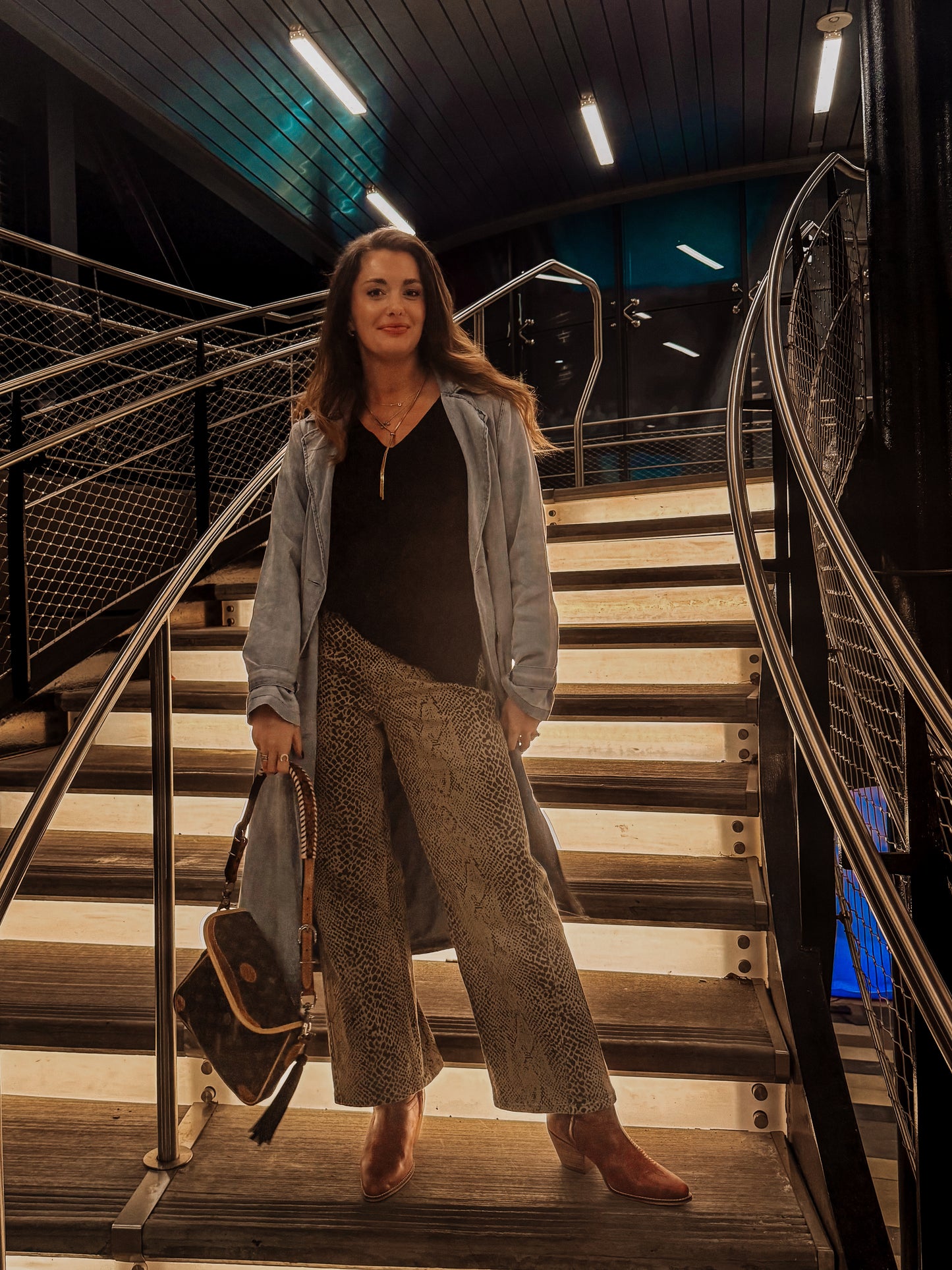 Kan Can Low Slung Python Wide Leg Jeans