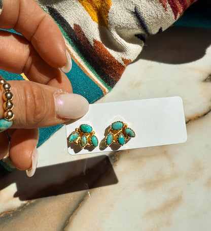 Authentic Gold Turquoise Stud Earrings