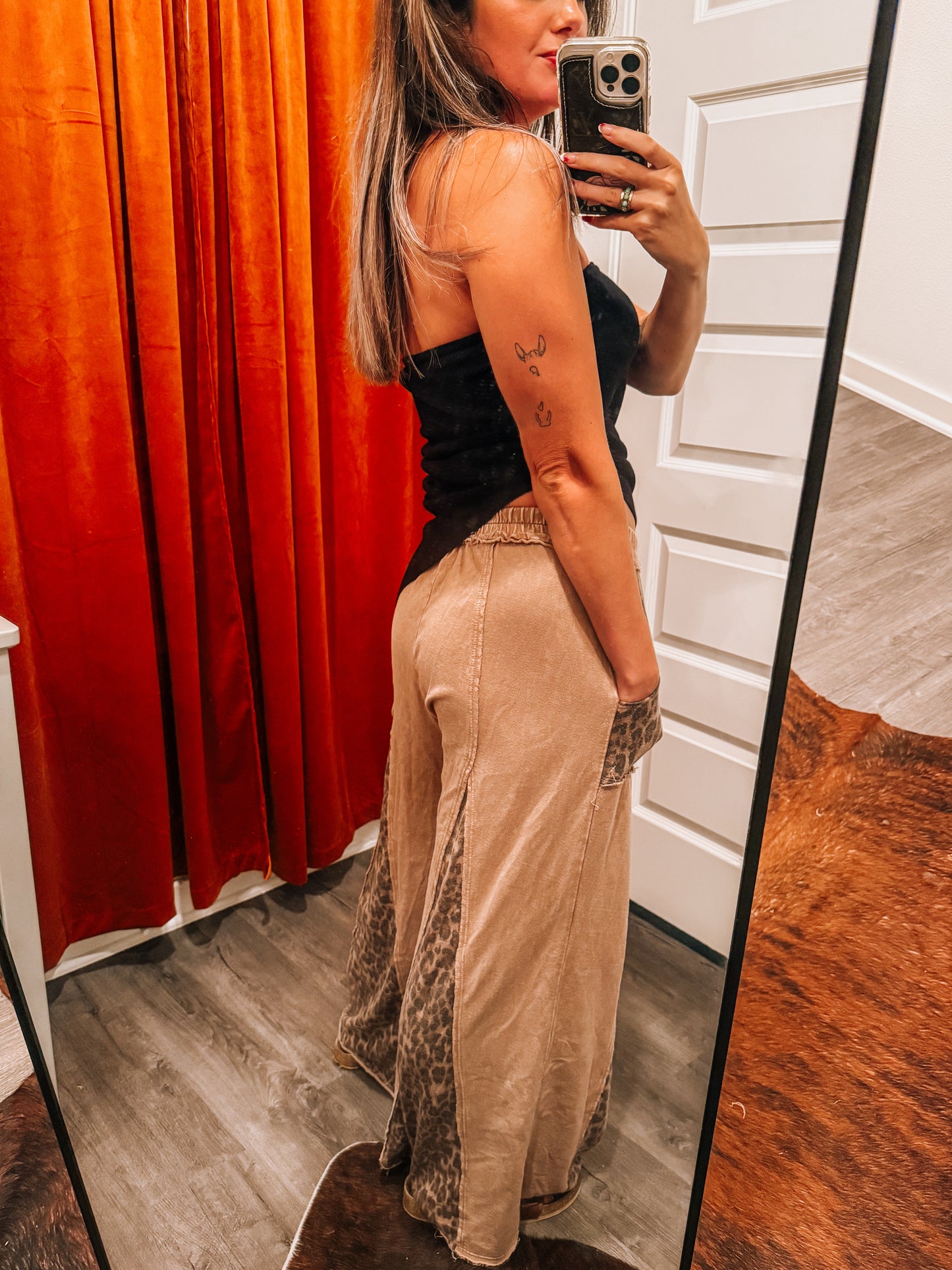 Mineral Washed Leopard Print Flare Pants