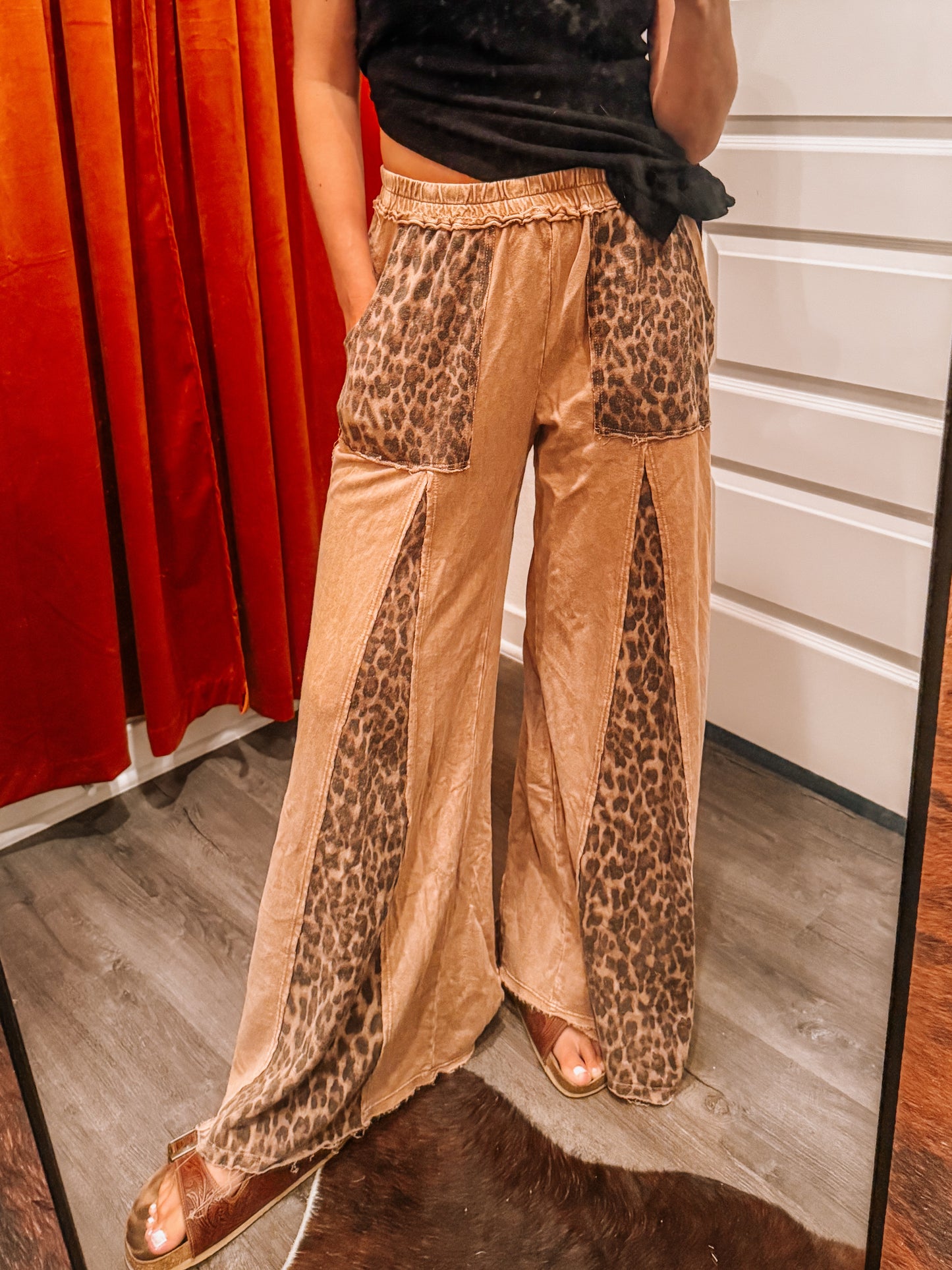 Mineral Washed Leopard Print Flare Pants