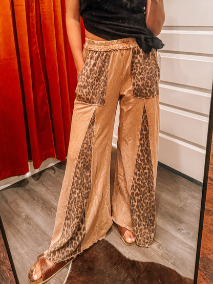 Mineral Washed Leopard Print Flare Pants