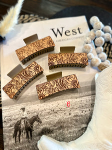(Large)Tooled Leather Hair Clips