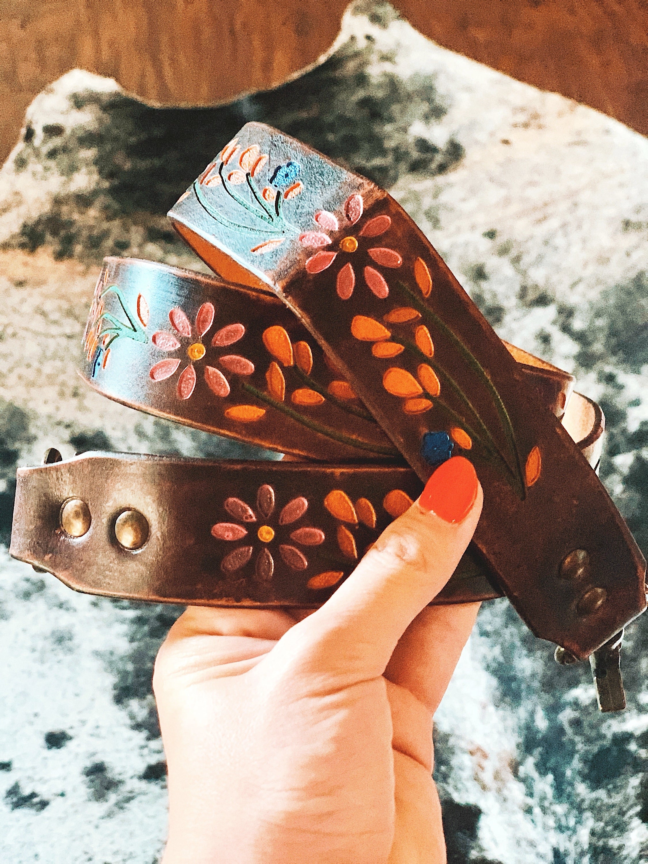 Tooled Leather Purse Straps Colorful Paisley