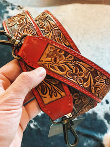 Floral Tooled Leather Clutch - Choice of Colors Red